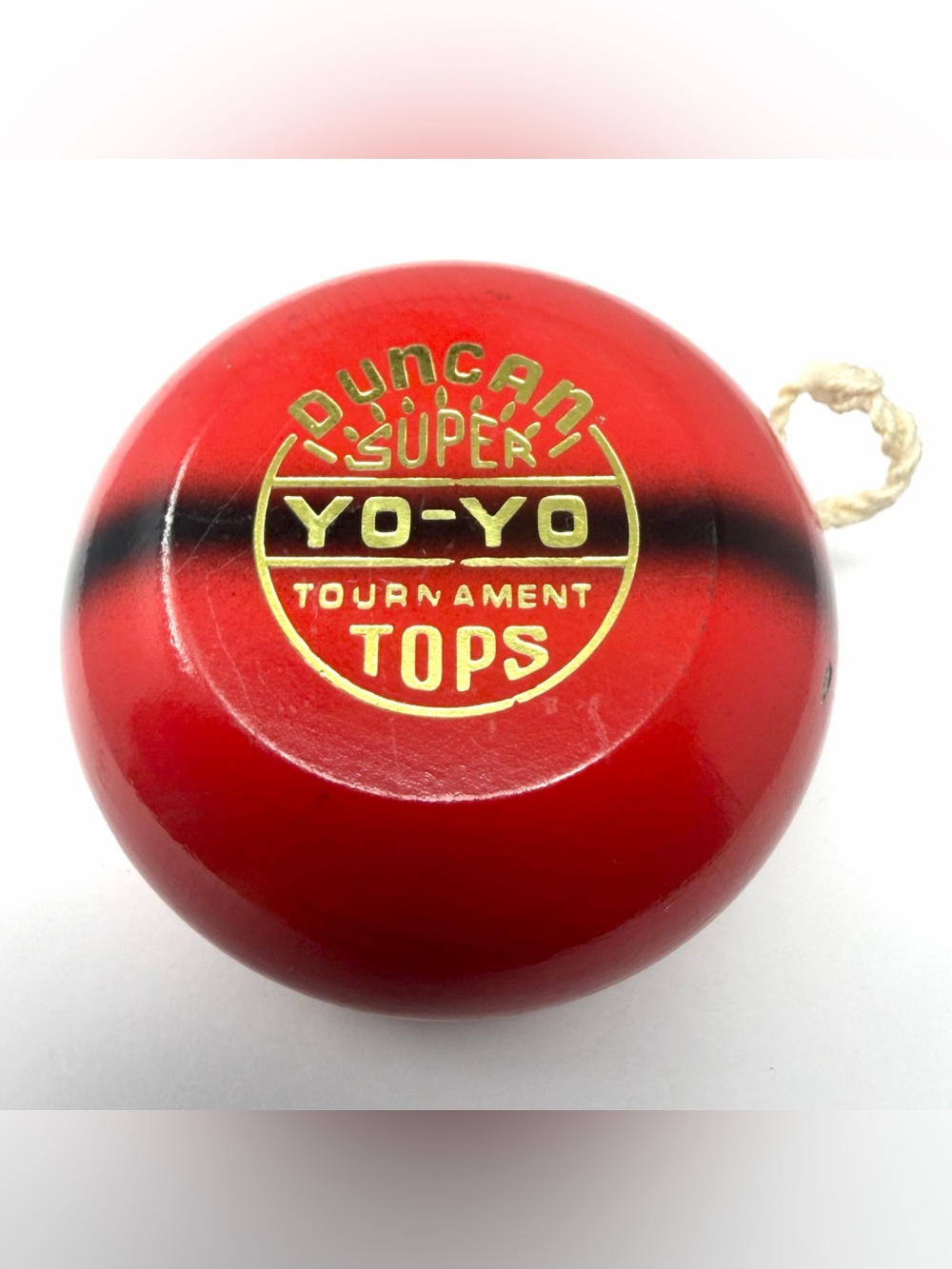 Vintage Duncan Super Tournament Tops Wood YO-YO Red Black Stripe 1955 Repro 90s